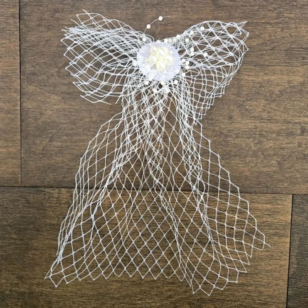 Hair piece Wedding White Bow Pearl Veil